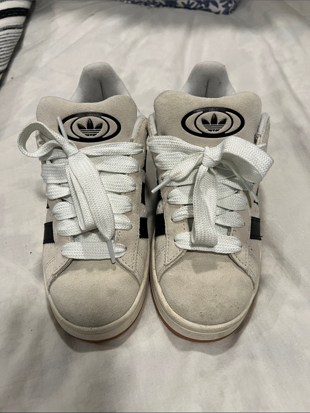 adidas Off-White Suede Sneakers with Black Stripes